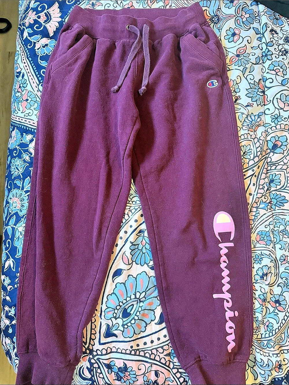Champion Script Logo Fleece Joggers Purple Small